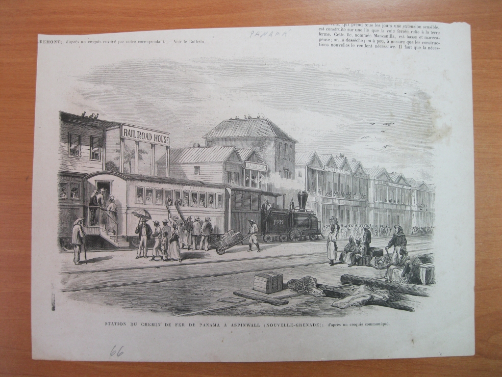 Vista de la estación de ferrocarril en Aspinwall- Colon (Panamá), 1866